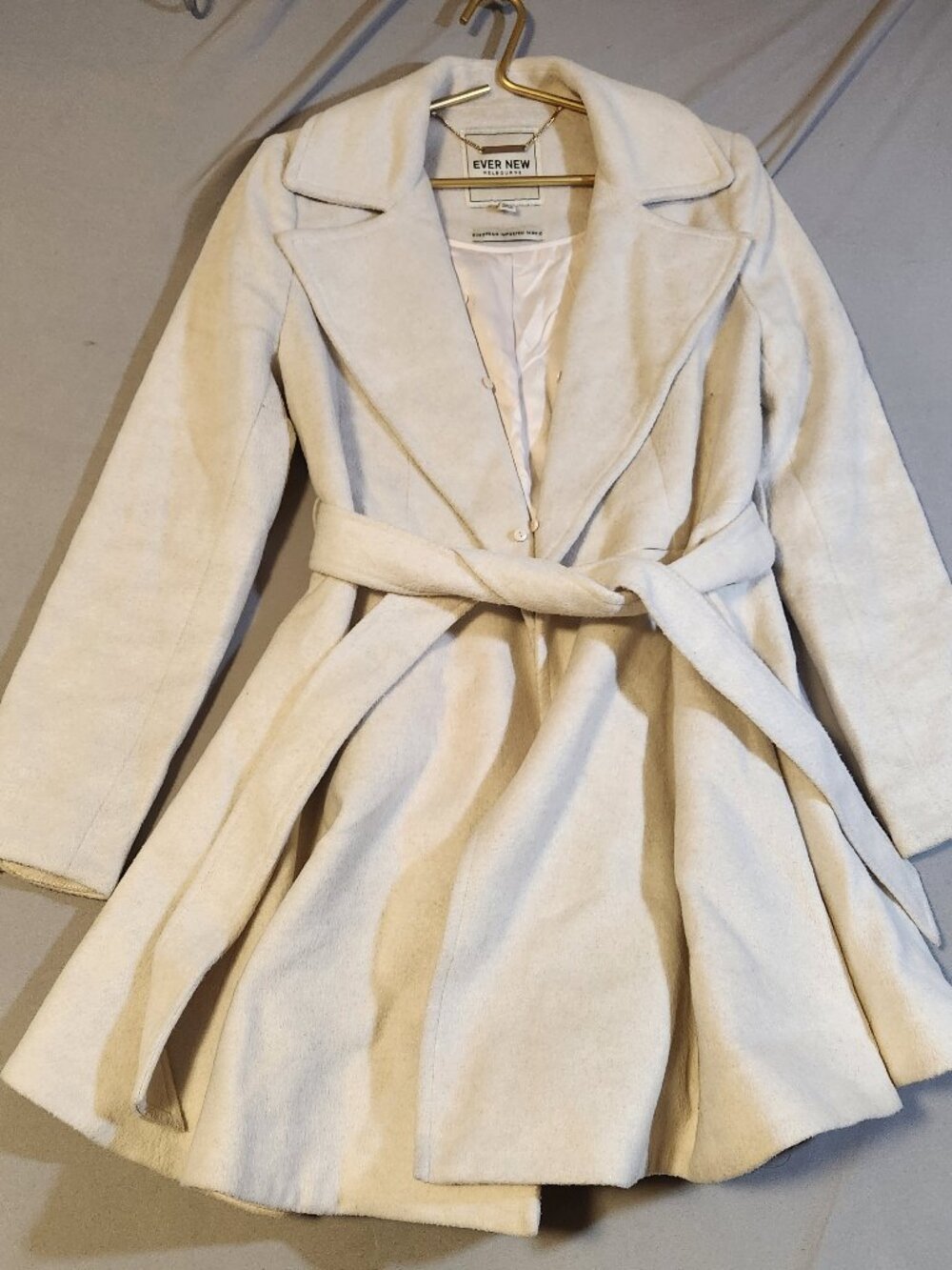 Ever New Skylar Cream Wool Blend Fit and Flare Belted Wrap Coat